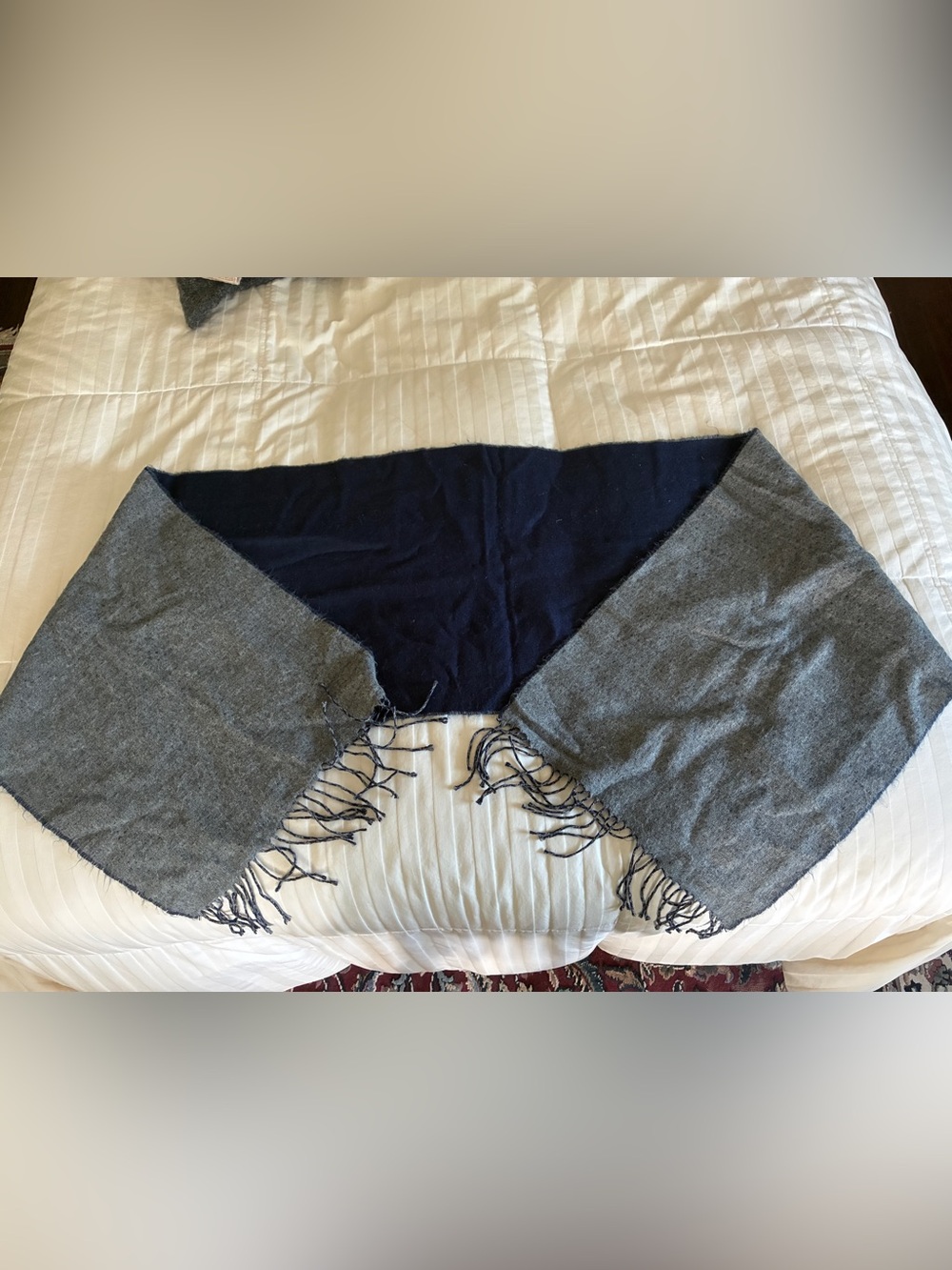 Super soft and warm reversible fringed scarf in blue and grey - unisex, one size